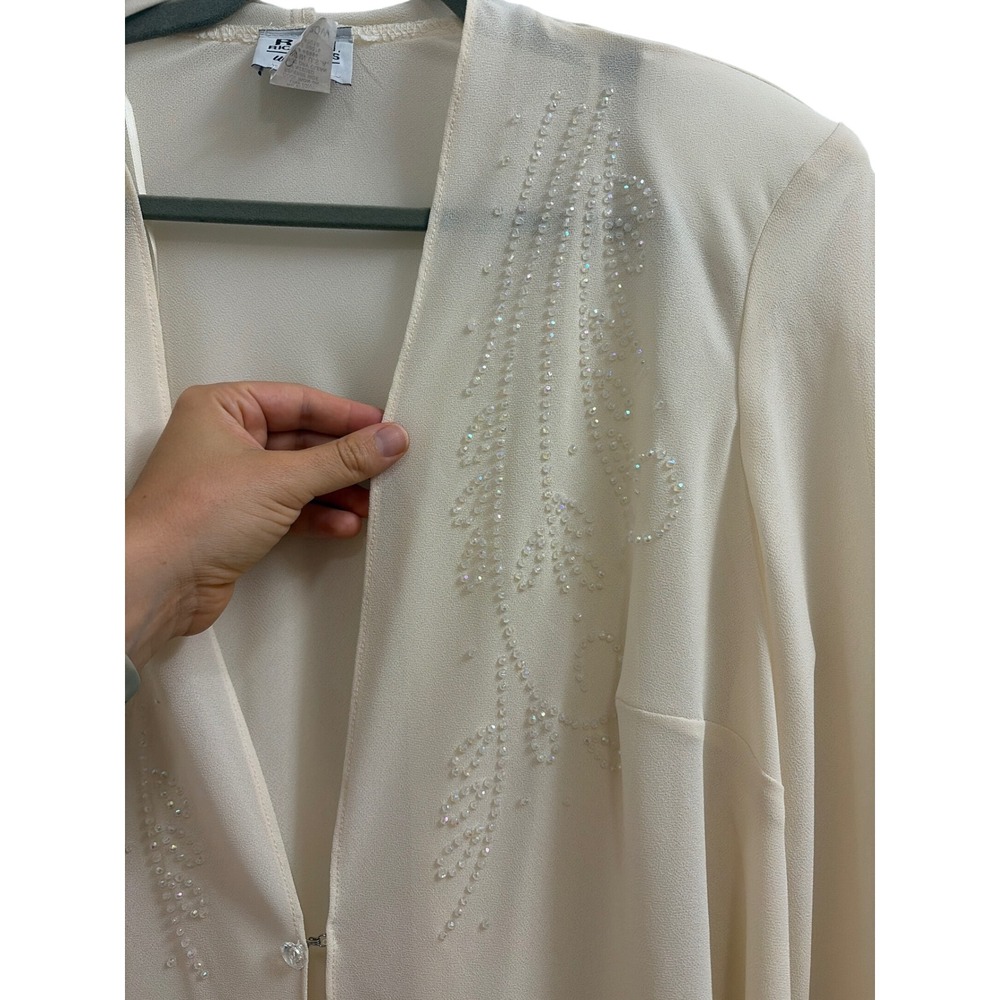 Jacket Beaded Elegant R&M Richards Women 20W Cream Sheer Chiffon Bell Sleeve - Picture 8 of 8